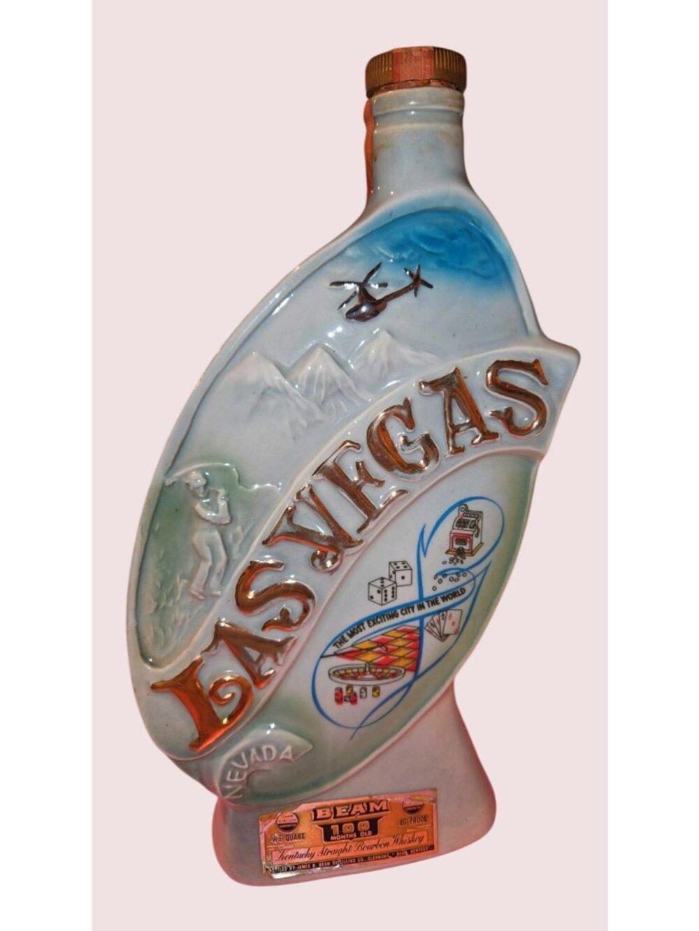 1969 Vintage Las Vegas Beam Decanter Hoover Dam Lake Mead Souvenir Ceramic Bottl